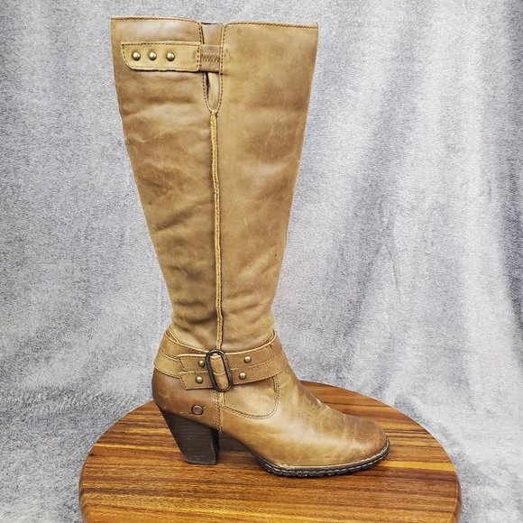 Born Shoes - Born Boots Women's 8 M Brown Leather Zip Up Taro Tall Knee High Straps Heeled